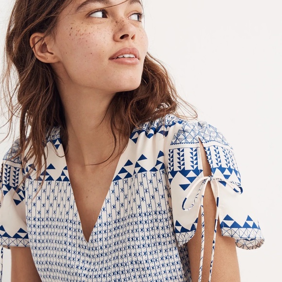 Madewell Poppy Dress in Ionian Tile Tie Sleeve Retro Coquette Tomato Girl - Picture 16 of 16